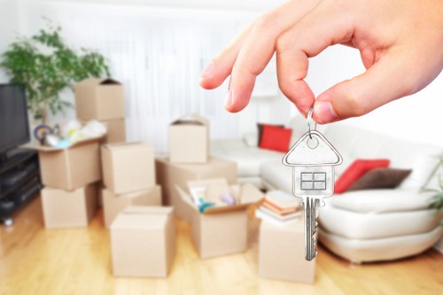 Packed boxes and furniture prepared for a house move in Sydenham