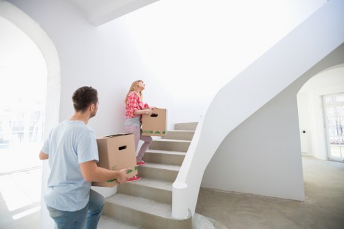 Boxes and household items prepared for transport in Sydenham