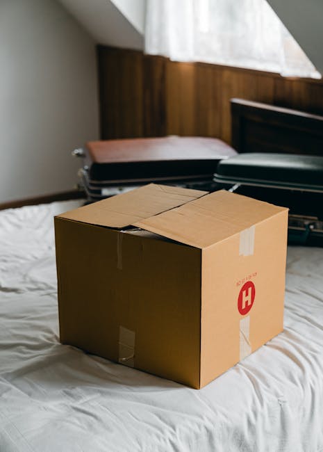 A woman with long, curly blonde hair, dressed in a light gray cardigan and white top, is sitting on a bed in a bedroom and preparing to pack a dark green hard-shell suitcase. She is holding the suitcase open with her left hand while placing pink and gray clothing inside with her right hand. The suitcase is partly filled with folded clothes and positioned on the bed, which has a white bedsheet. Behind her, there is a wooden headboard, a bedside table with a white telephone, a small object, and a wooden drawer. The room features wood-paneled walls, and natural light illuminates the scene, indicating daytime. This image relates to packing during a house move or home relocation, and the scene depicts the process of preparing personal belongings for transport as part of a professional removals service, such as that provided by Man with Van Sydenham.